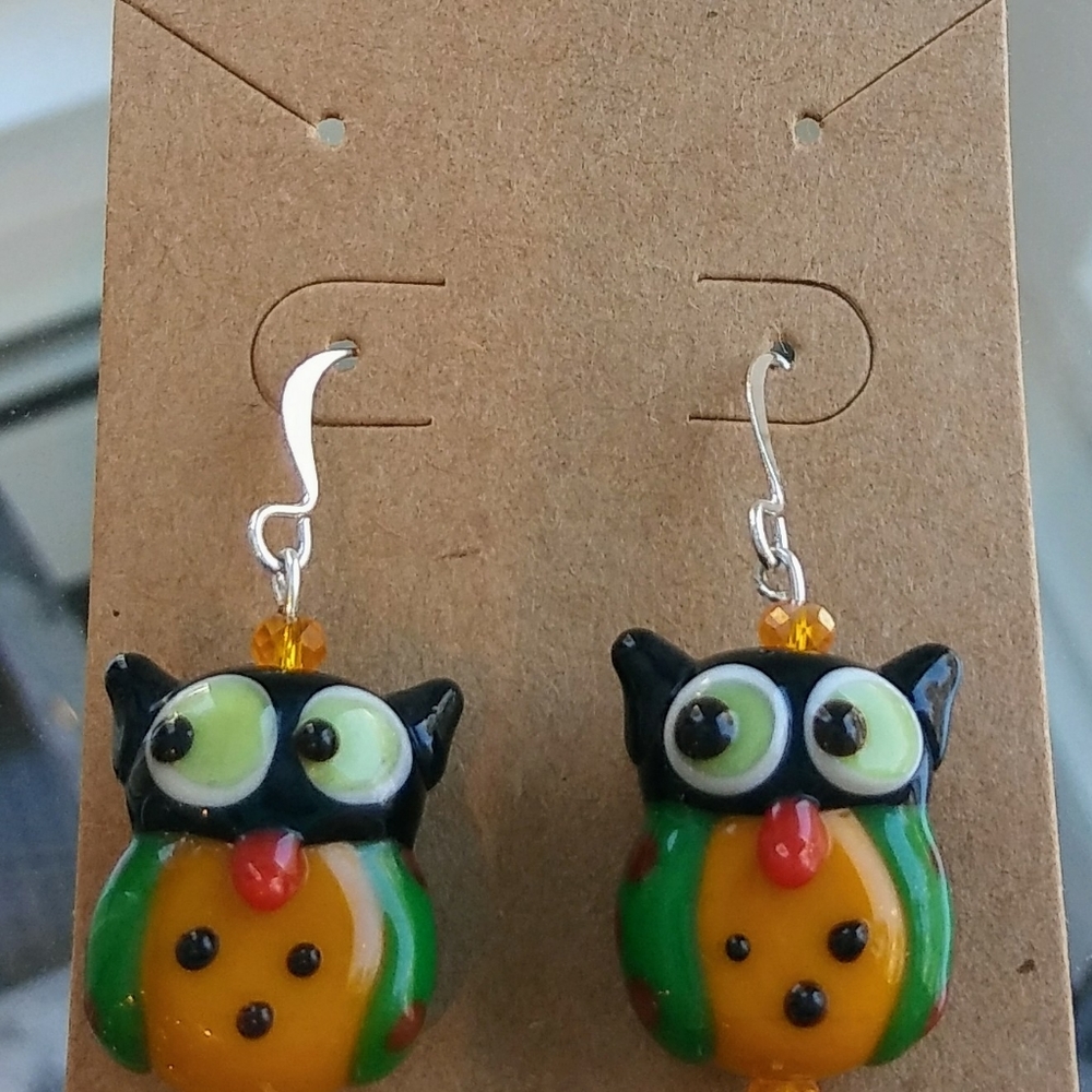 Owl Lampwork Earrings! - Picture 2 of 4